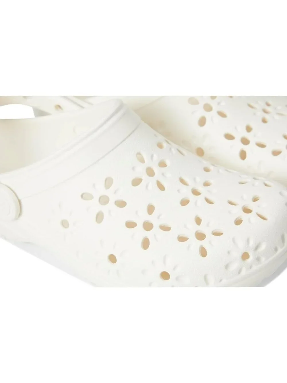 Crocs Floral Cutout Clogs Girls J5 Chalk White Kids Slip On Water Shoes